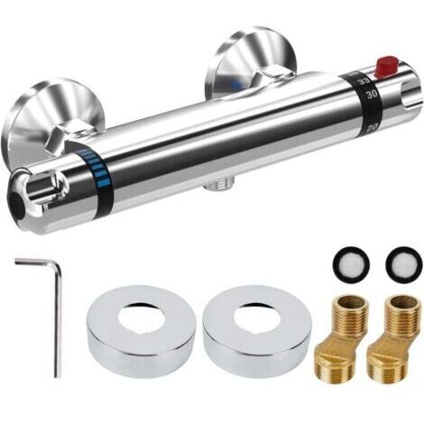 Mitigeur Douche Thermostatique, Douche Robinet Thermostatique avec Serrure Sécurité 38 ℃, Mitigeur pour Douche Murale Laiton, Contrôle de la température (20-50°C), Mitigeur Thermostatique (1/4)