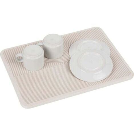 Tapis d'égouttage en diatomite pour cuisine, séchage rapide, beige, pieds en silicone absorbant l'eau, 40 x 30 x 0,9 cm (1/4)