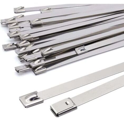 100pcs Collier de Serrage Métallique 500 7,9mm, Serre Câble en Acier Inoxydable Argent Attaches de Câble Robustes - Zip Ties Metal , Lot de 100 Pièces (1/4)
