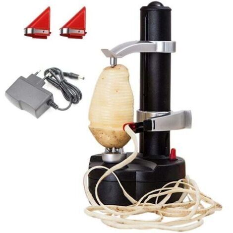 Eplucheur de pommes de terre electrique KKWLELEL [2 lames supplementaires] - Coupe automatique de fruits et legumes rotatifs,noir (1/4)
