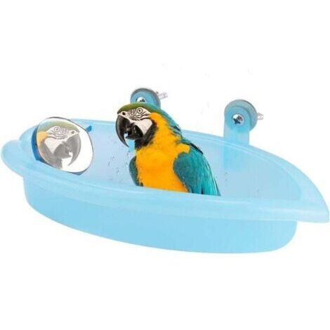 Baignoire Perroquet Boîte de Douche de Bain d'oiseaux avec Miroir Baignoire Suspendue Jouet Accessoire de Cage à Oiseaux (Bleu) (1/4)