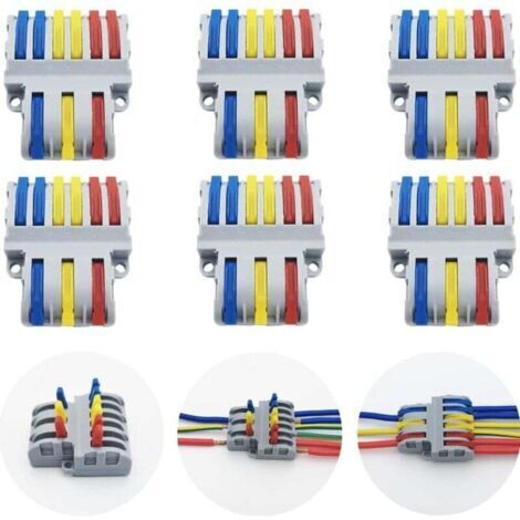 Bornes de Connexion, 6 Pcs Connecteur Electrique Rapide, Connecteurs de Fils Compacts SPL-63 (3 in 6 out) (1/4)