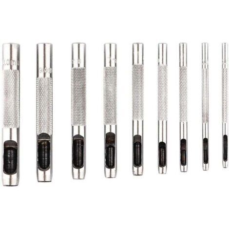 Lot de 9 poinçons creux en acier de 2,5 à 10 mm pour le cuir, pour montres, tissus, ceintures, joints avec sac de rangement (1/4)