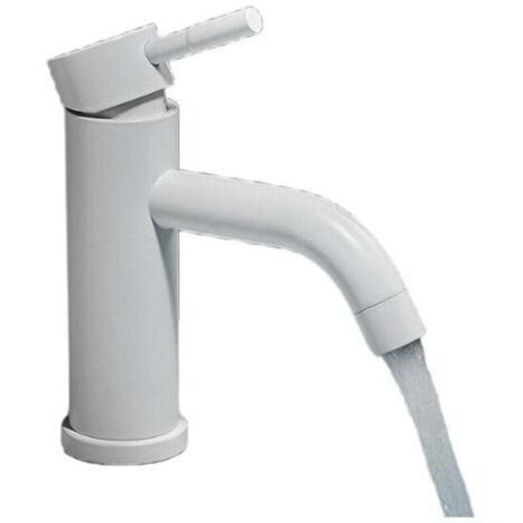 Robinet de lavabo blanc élégant en acier inoxydable - Bouche incurvée blanche (1/4)