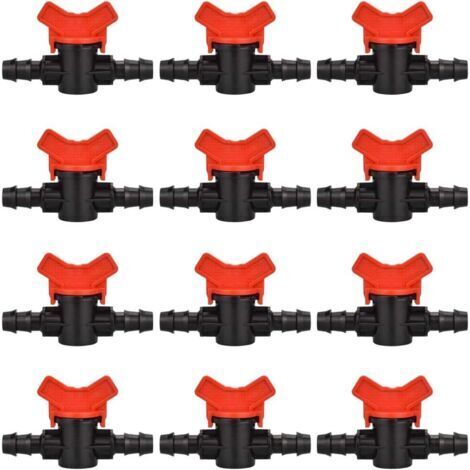 12 PCS Robinet de Jardin pour Tuyau, Tuyau Vanne d'irrigation 16  16mm Robinet d'arrêt raccord en Plastique pour Le contrôle extérieur de la vanne d'eau de Jardin (Noir + Rouge) (1/5)