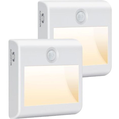 Veilleuse LED Pile [Lot de 2], Veilleuse avec Détecteur de Mouvement, AUTO/ON/OFF, Veilleuse Enfant 4000K Blanc Chaud, Lampe de Placard Adhésive pour Couloir, Escalier, Cuisine, Penderie, Armoire [Cla (1/5)