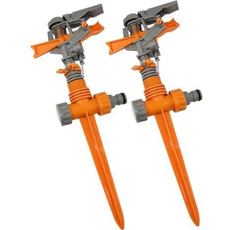 Lot de 2 Arroseurs/Asperseurs 1/2'' à Impulsion/à Batteur Rotatif/Circulaire/Cracheur/par Cliquet sur Piquet en Plastique - Système d'Arrosage Automatique - Irrigation/Pelouse (1/3)