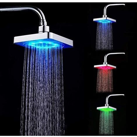 Douche LED Tête Top Pulvérisation, 3 Change De Couleur De Couleur avec De l'eau Température Haute Pression Ionique Filtre Light Up Pomme De Douche Poli Batteries Pas Nécessaire (1/5)