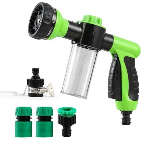 Pulvérisateur Mousse avec Récipient, Haute Pression Pistolet 8 Modes d'arrosage Foam Spray Nozzle pour Jardin Tuyau, Plante, Voiture Lavage (1/5)