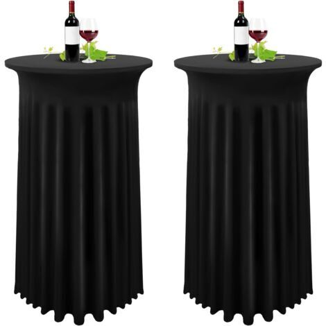 Lot de 2 housses de table haute noir – Nappe extensible en élasthanne 80 x 110 cm – Jupe plissée pour tables rondes 81 x 109 cm