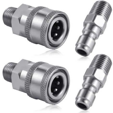 4 Pièces Coupleur de Nettoyeur Haute Pression, NPT 1/4 Pouce Connecteur Rapide en Acier Inoxydable Mâle Femelle (Filetage Externe) (1/5)