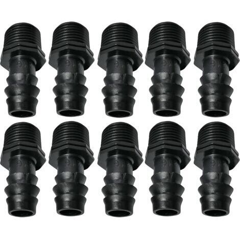 Lot de 10 Adaptateurs/raccords mâles cannelés Ø16mmx1/2'' de Tuyau Goutte à Goutte Filetage Externe (pour Tuyau de Ø16mm) - connecteur pour système d'irrigation/arrosage (1/4)