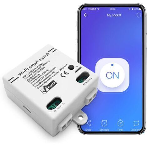 WiFi Smart Switch Intelligent Télécommande Universelle sans Fil Commande vocale avec Minuterie Commutateur DIY 2.4G WiFi Commutateurs À Distance Compatible avec Alexa, Google Assistant, IFTTT(1 Pack) (1/5)
