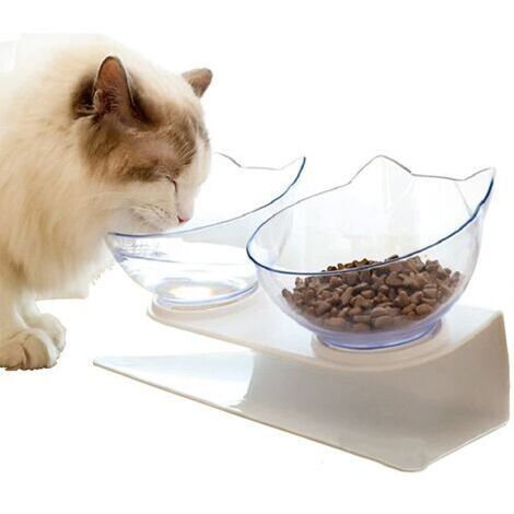 ouble gamelle pour Chat avec Support surélevé, gamelle pour Chat Domestique, mangeoire à 15 °, inclinée et antidérapante, protège Les vertèbres cervicales, Bol Amovible pour Animaux de (1/5)