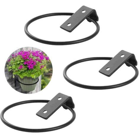 Supports Muraux pour Pot de Fleurs,3pcs Crochets Muraux en Métal pour Pot de Fleurs Pot Anneau Titulaire Fleur Planteur Plateau Stand pour pots de fleurs Pour terrasse, balcon, jardin,Noir(4 inches) (1/5)