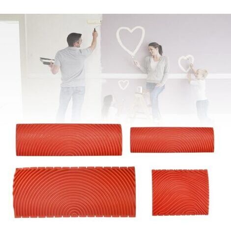 4 PCS Outil de Grain de Bois en Caoutchouc Rouleau Peinture Imitation Bois Grain de Bois pour Peinture Murale Rouleau Peinture Effet Bois pour Mur, Meuble, Porte, Cadre de Fenêtre, Rouge (1/5)