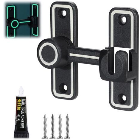 Verrou Porte Coulissante Lumineux, 90/180° Serrure de Porte Coulissante, Sans trou, Loquet Porte Coulissante avec Vis et Accessoires de Montage, pour Chambre à Coucher, Salle de Bain, Cuisine (1/5)