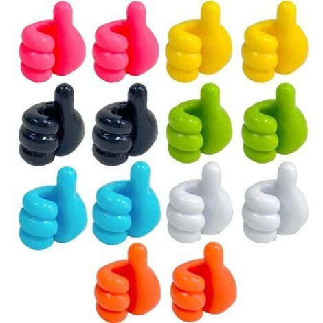 Lot de 14 crochets muraux adhésifs pour le pouce - Crochets muraux multifonctions - Crochets en silicone adhésif - Mini clips pour câble pour pouce - Clip de câble autocollant (1/5)