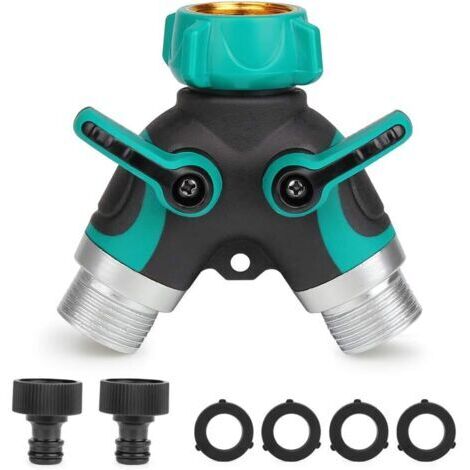 Distributeur à 2 voies Séparateur de Tuyau Y-Distributeur 3/4” Raccord Tuyau D'arrosage avec 2 Sorties Vannes 26,5 mm Débit D'eau Réglable et Verrouillable 2 Connecteurs et 4 Rondelles (1/5)
