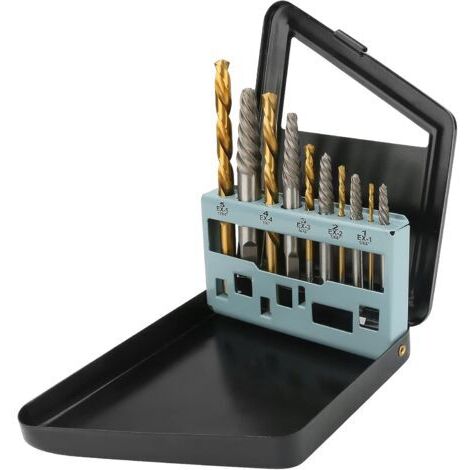 Lot de 10 extracteurs de vis et forets à main gauche - Extracteur de boulons facile à retirer avec boîtier d'index en métal - Kit d'outils pour enlever les vis endommagées et dénudées (1/5)