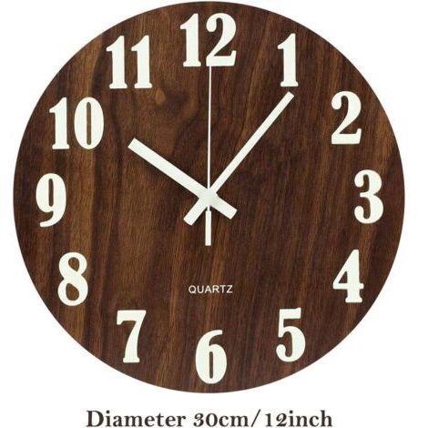 Horloge murale lumineuse 30,5 cm en bois silencieuse – Chiffres lumineux pour visibilité nocturne – Montage mural – Marron (1/5)