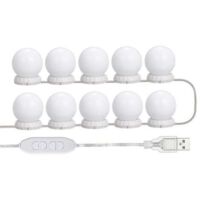 LED-Spiegellicht-Set für Schminktisch, mit 10 einstellbaren Glühbirnen, 10 Helligkeits- und 3 Beleuchtungsmodi, USB-Typ, Weiß - Weiß