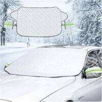 (Argent) Housse de pare brise de voiture, protection imperméable et coupe vent à 4 couches contre la neige, la glace, le soleil et le gel, convient aux SUV, camions, berlines et fourgonnettes
