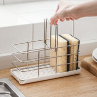 Multifunctional 304 Stainless Steel Kitchen Sink Sponge Holder Sink Organizer Dish Drainer Tray Soap Dish Adjustable Hanging Board