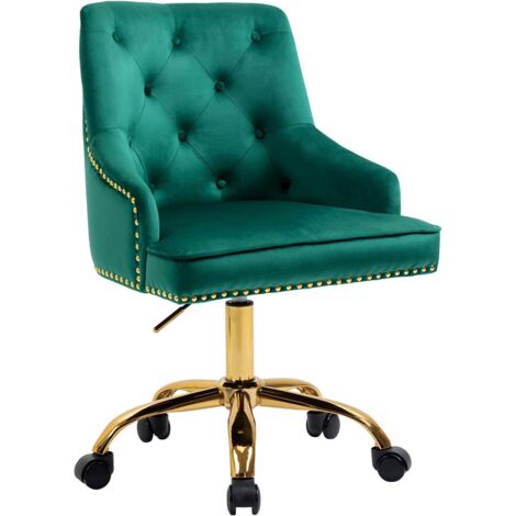 Chaise de Bureau Moderne en Velours Vert - Fauteuil Pivotant pour Coiffeuse/Chambre, Hauteur Réglable, Pieds Dorés (Max 135 kg)