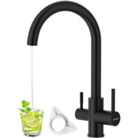 DAYONE 3 Way Kitchen Sink Mixer Tap, Matte Black SUS304 Stainless Steel 3 in 1 Taps for Kitchens Sink, 360 Swivel Pure Drinking Water Mixer, Dual Lever G1/2" Kitchen Faucet for Hot, Cold and Drinking