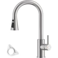 DAYONE Kitchen Mixer Tap with Pull Out Spray, Stainless Steel Sink Taps Mixer for Kitchen Single Lever, High Arc 360° Swivel 3 Spray Modes Kitchen Faucet-Brushed Steel