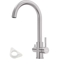 DAYONE 3 Way Kitchen Tap, 3 IN 1 Drinking Water Tap, SUS304 Stainless Steel Kitchen Faucet, 360° Swivel Kitchen Sink Tap, Dual Handle Kitchen Mixer Tap 1 Hole, Brushed