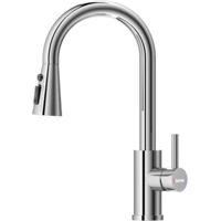 DAYONE Chrome Pull Out Kitchen Sink Mixer Tap, Stainless Steel Single Handle Taps Mixer for 1 Hole Kitchen Sink, 360°Swivel High Arc 3 Spray Mode Kitchen Faucet