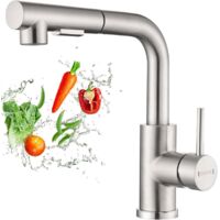 DAYONE Kitchen Taps with Pull Out Spray, SUS304 Stainless Steel Kitchen Sink Taps, Two Spray Function Kitchen Mixer Tap with Pull Down Sprayer, 360° Swivel Single Lever Kitchen Faucet, Brushed
