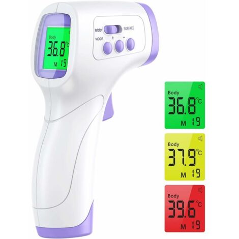 Thermometre Frontal Adulte, Thermometre Frontal Infrarouge, 2 en 1 Thermomètre san Contact Bébé Adulte Objet, Thermometre infrarouge avec Alerte Fièvre, Écran LCD et Fonction Mémoire (1/5)
