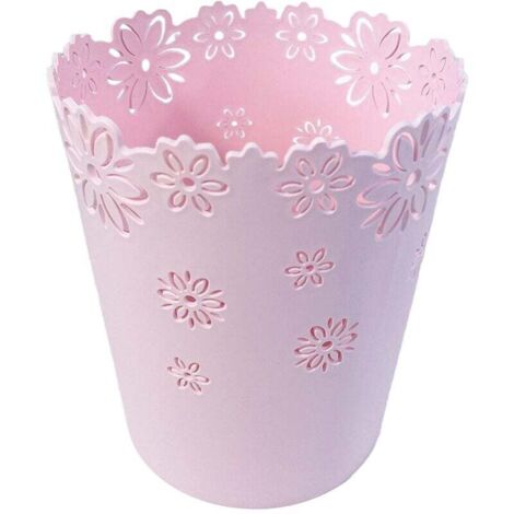 Sunxury – Corbeille à papier fleur creuse en plastique épais – Taille S – Base antidérapante pour stabilité – 6,3 x 4,9 x 7,3 pouces – Rose