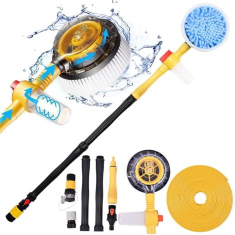 Brosse de lavage rotative 360° avec manche télescopique – Longueur 100 cm – Tuyau d'arrosage 5 m – Accessoire pour nettoyeur haute pression