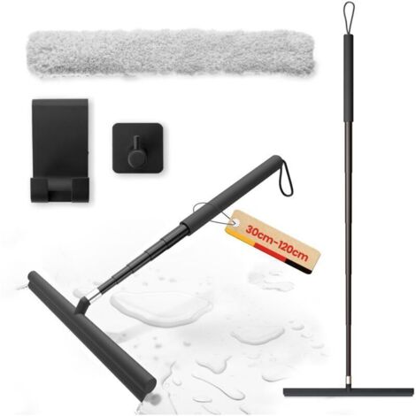 Raclette de Douche 120CM, Telescopique Raclette Vitre avec Microfibres, Raclette Professionnelle avec Manche Long, Kit de Raclette de Nettoyage de Fenêtre 2 en 1 pour Salle de Bain (Noir)