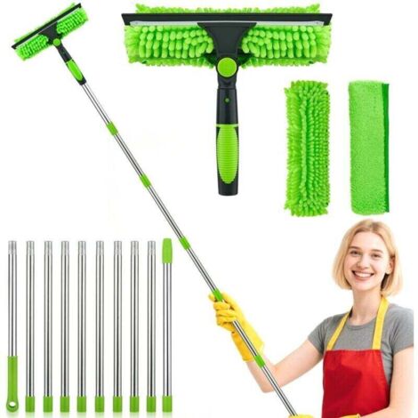 4,5m RéGlable Lave Vitre Telescopique, Raclette Vitre Telescopique avec Balai en Silicone Et Brosse en Microfibre, Professionnel Kit Nettoyage Vitre pour Le Nettoyage des Vitres