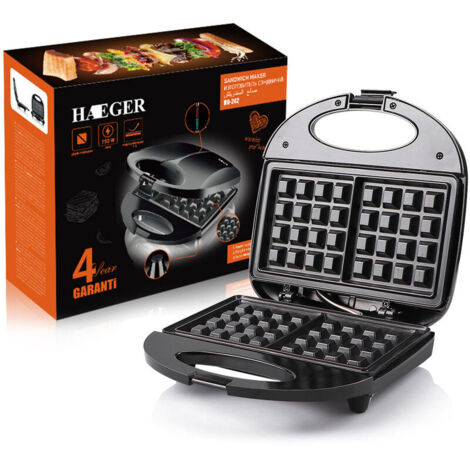 Memkey – Gaufrier et croque monsieur 3 en 1 – 750W – 3 plaques antiadhésives interchangeables – Température de cuisson jusqu'à 200ºC