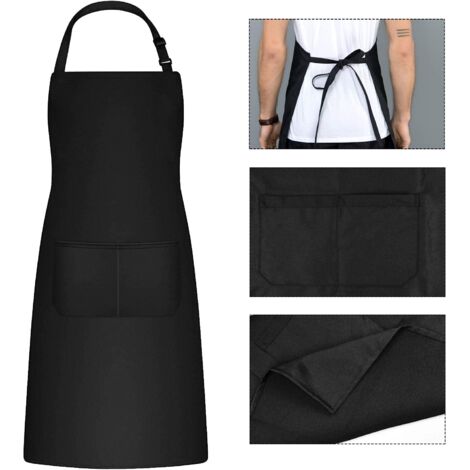 Encasa XO Tablier de cuisine réglable avec poches et porte-serviettes, 68x85 cm, coton recyclé écologique, pour la maison, restaurant, hommes & femmes, cuisine, cuisson - Plein noir