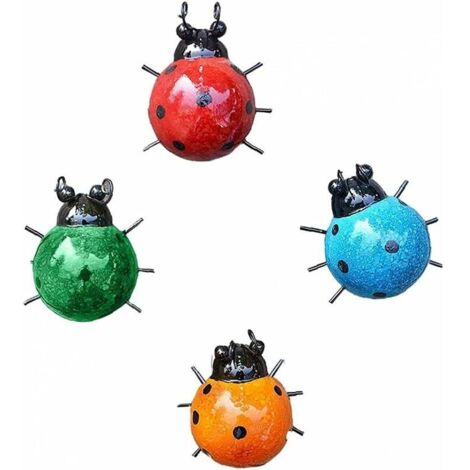 Coccinelle Sculpture De Jardin En Métal Mur Art Ensemble Décoratif Ornement Art Mignon De Plein Air Insectes 4pcs, Bricole