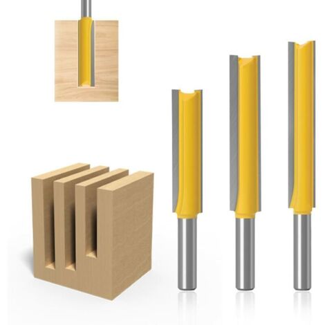 3pcs 8mm Jarret Jeu de mors droits Outils de travail du bois de fraise en bois de carbure 3 pièces Mèches de routeur droites extra longues 8  12,7  50, 8  12,7  63, 8  12,7  76