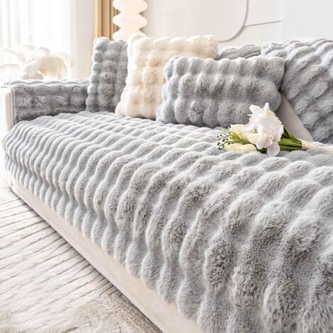 Housse de canapé en peluche antidérapante – Ultra douce en fausse fourrure – Dimensions 70 x 210 cm – Protection contre taches et poils d'animaux
