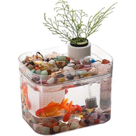 Aquarium Transparent avec Couvercle, Pompe à air USB, décoration de Bureau, Petit Aquarium pour Poissons Betta, crevettes, Poissons Rouges, A
