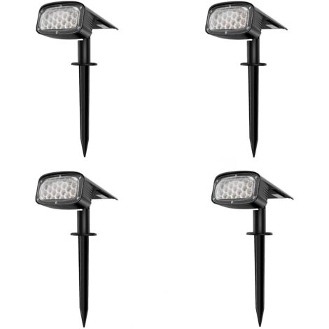 Langray – Spot solaire extérieur 34 LEDs – Étanchéité IP67 – Panneau solaire 1,3W – 3 modes d'éclairage pour chemin et patio – Lot de 4 pièces - 2-en-1