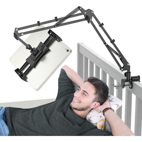 Ineasicer – Support tablette lit pivotant 360° – Aluminium robuste – Compatible iPad 4,7 à 12,9 pouces – Installation sans outil sur surfaces jusqu'à 60mm