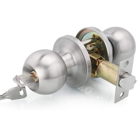 Aougo – Poignée de porte ronde avec verrouillage par clés – Acier inoxydable satiné – Taille du loquet 70mm – Épaisseur de porte 35-50mm