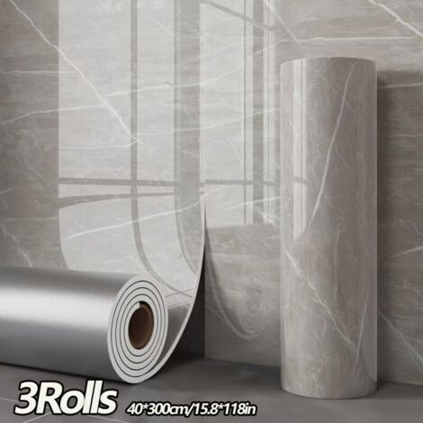 Papier peint autocollant anti-marbre, XPE+PVC, autocollant mural de fond imperméable et résistant à l'humidité, 40 cm x 3 m, gris