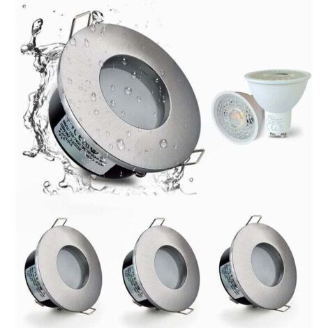 Debuns – Set de 4 spots encastrés LED IP65 étanches 5W 3000K blanc chaud – Eclairage pour salle de bain et cuisine – Découpe 68mm nickel satiné